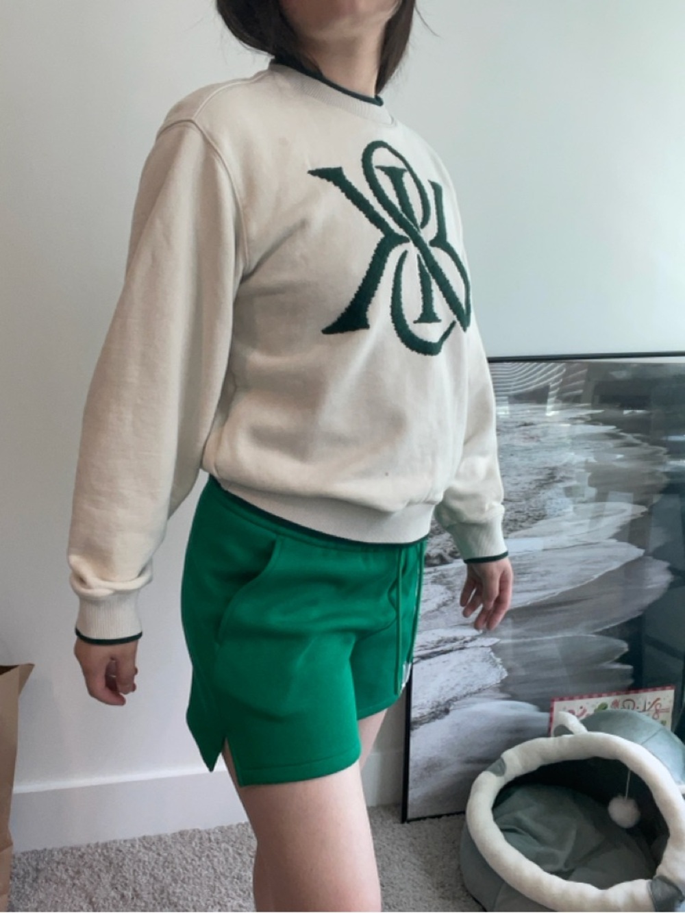 Kith Beige Sweatshirt with Dark Green Monogram Logo
